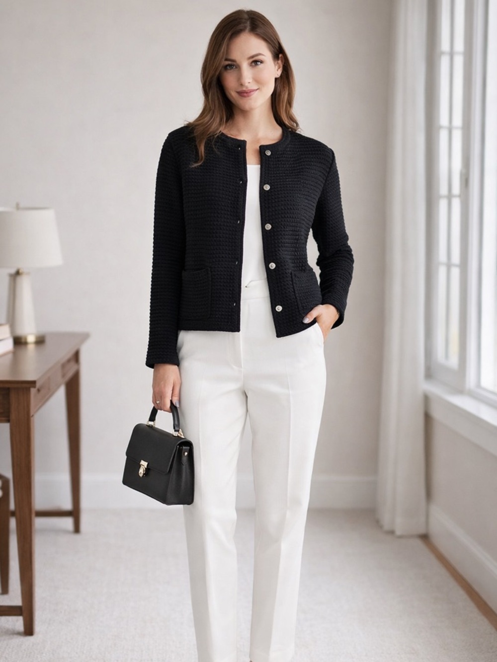 Hilary Radley Classic Black Button-Up Sweater size Large nwt